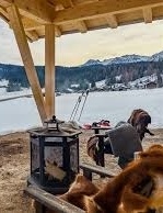 Snowshoe hike with rucksack picnic & charcoal fire