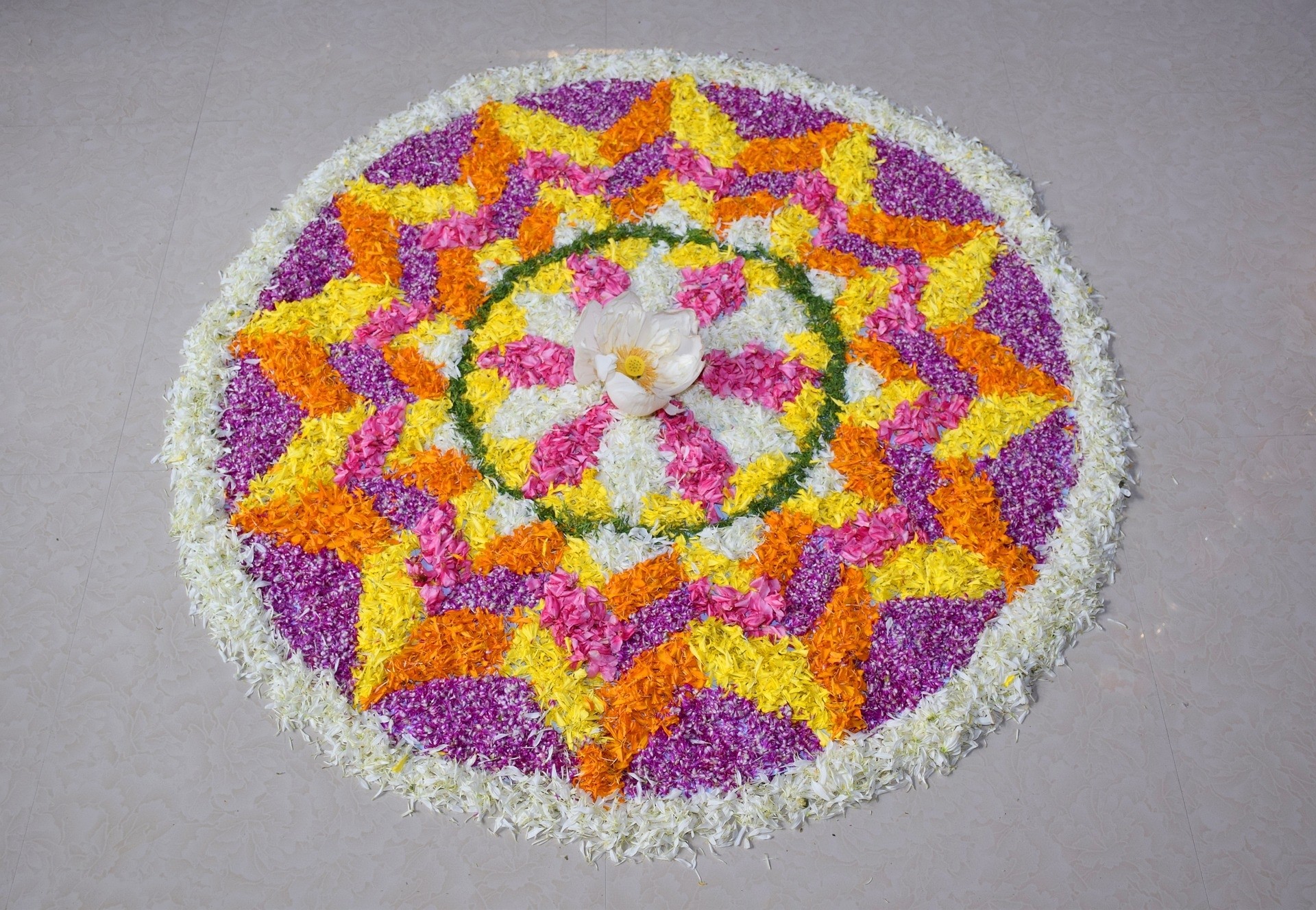 Flower carpets throughout the main square