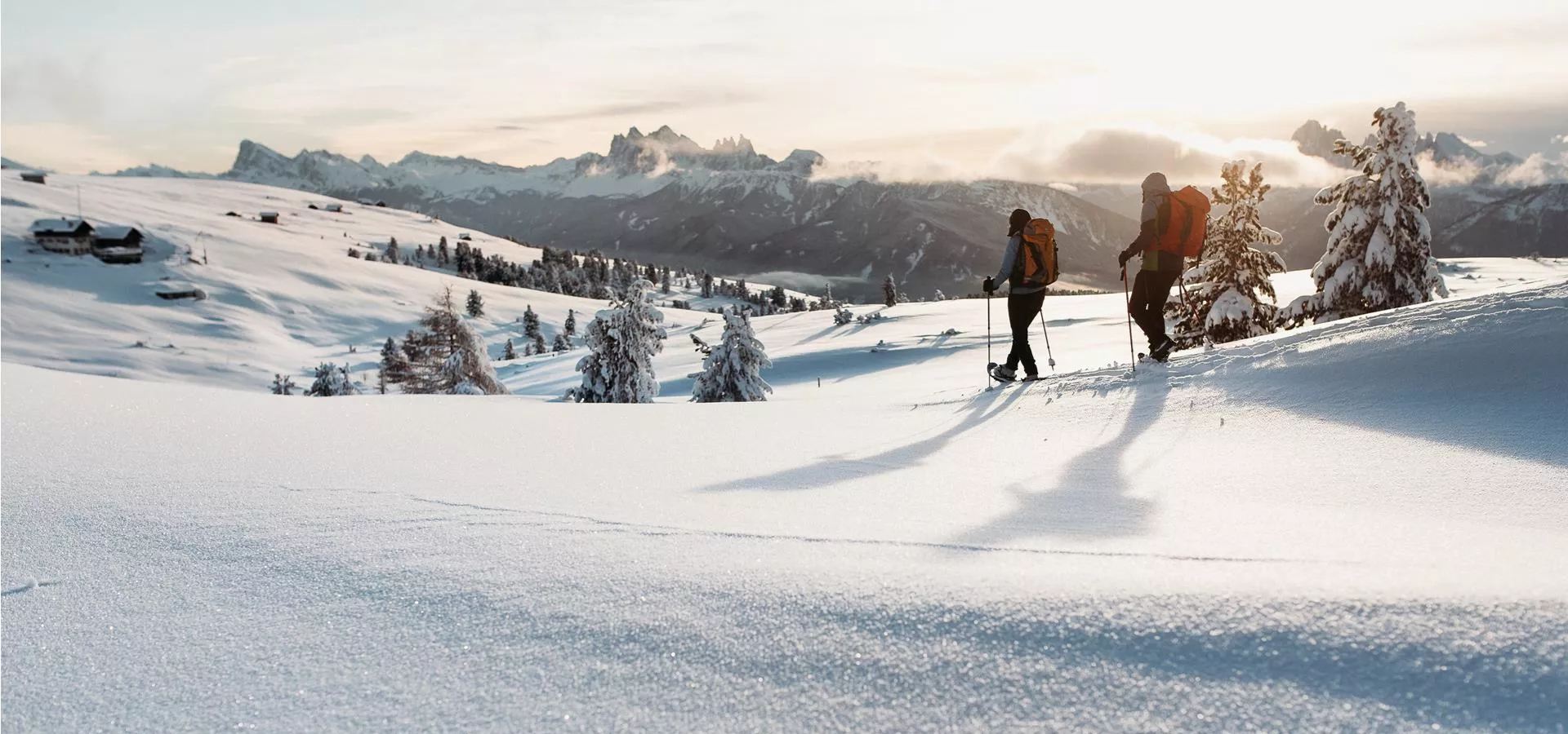 Snowshoeing on the Villandro alpine pasture