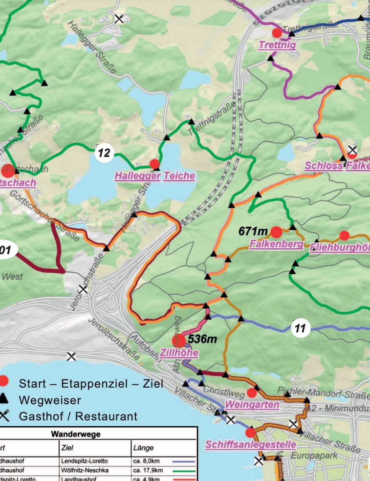 Karte Wanderwege Klagenfurt